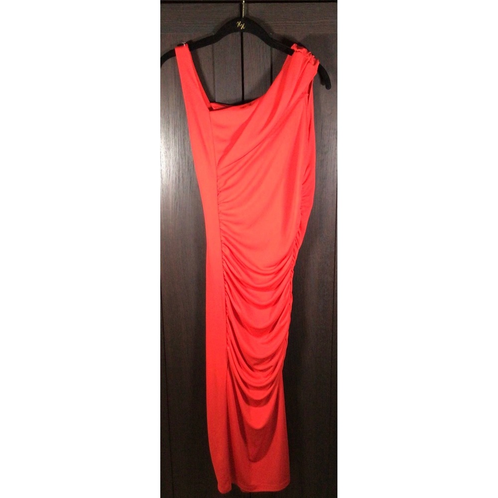 Eva Mendes Collection Red One Shoulder Ruched Midi Dress Size S